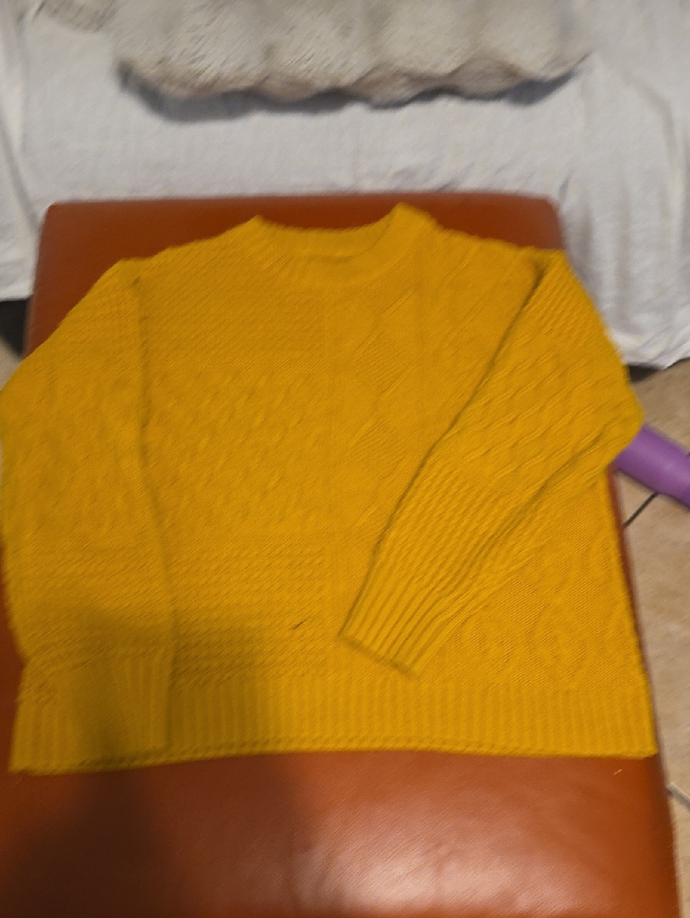 Women's Crewneck Cable Knit Sweater in Mustard